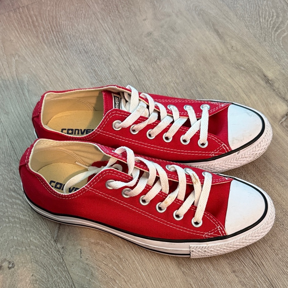 Converse  Low-Top Canvas Sneakers in Bright Red and White